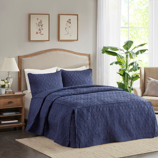 Olliix Mp13 6480 Madison Park Quebec 100 Polyester Fitted Bedspread Queen Navy