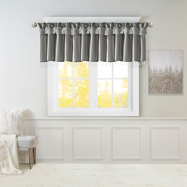 Madison Park Emilia 100 Polyester Twisted Tab Valance With Beads Mp41 6560 By Olliix