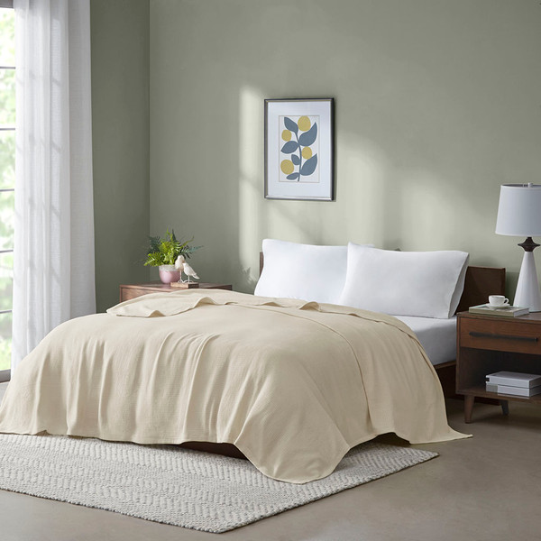 Madison Park Freshspun Basketweave Cotton Blanket King Bl51N 0850 By Olliix