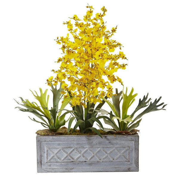 33 Dancing Lady And Staghorn In Stone Planter 1457 By Nearly Natural