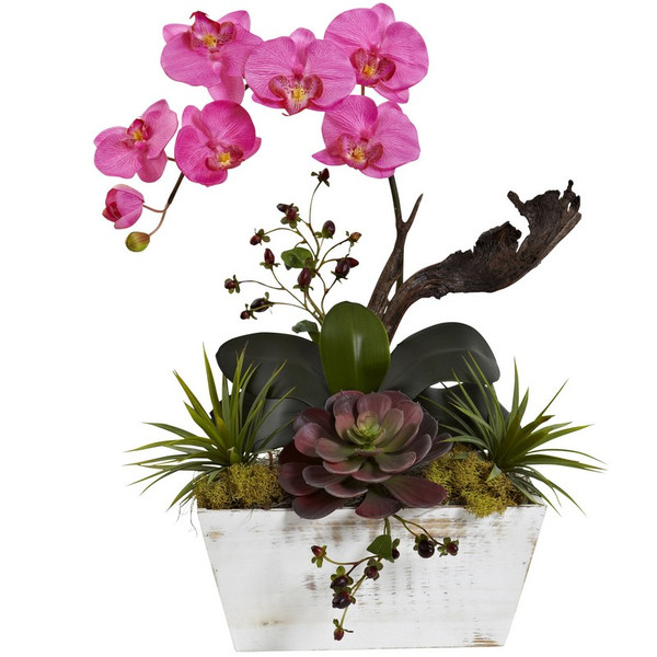 21 Orchid Succulent Garden With White Wash Planter Dark P 1458 Dp By Nearly Natural