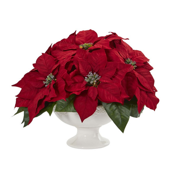 13 Poinsettia Artificial Arrangement In Urn 1572 By Nearly Natural