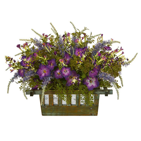 16 Morning Glory Arrangement In Decorative Planter 1582 By Nearly Natural