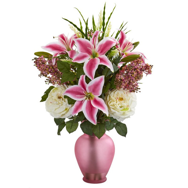 28 Mixed Flowers Artificial Arrangement In Rose Vase 1595 By Nearly Natural