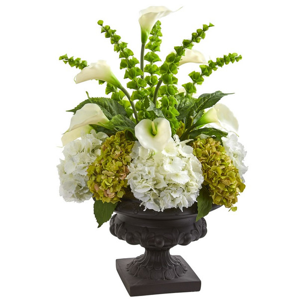 3 Hydrangea Mixed Floral Arrangement In Urn 1685 By Nearly Natural