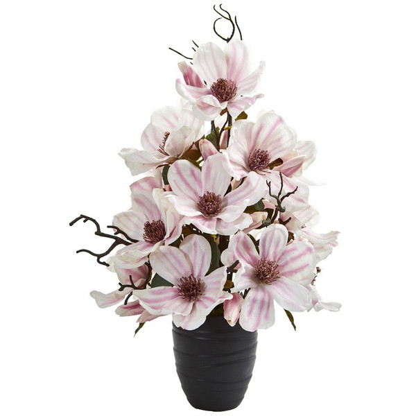 23 Magnolia Artificial Arrangement In Black Vase 1707 By Nearly Natural