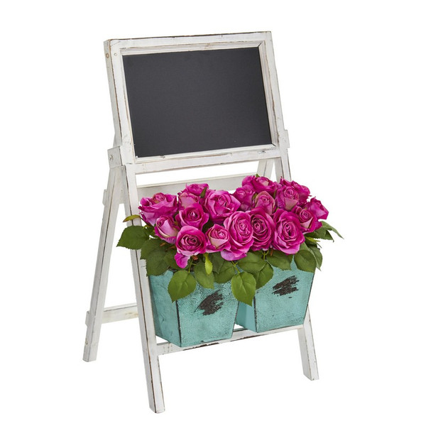 26 Rose Arrangement In Farmhouse Stand With Chalkboard 1750 By Nearly Natural