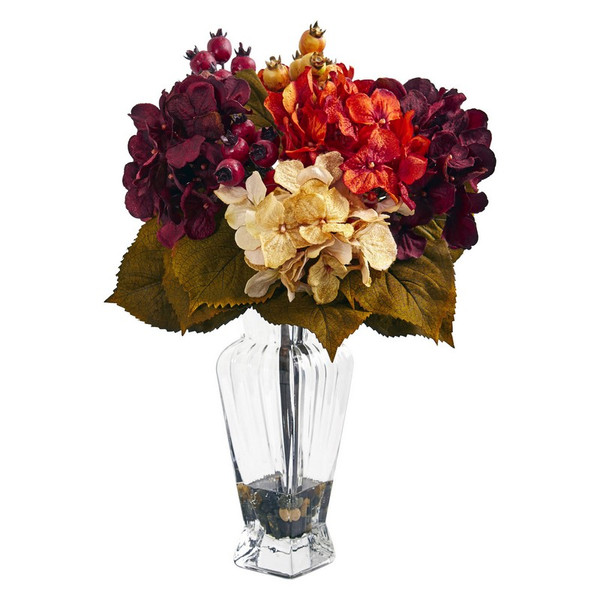 16 Autumn Hydrangea Berry Artificial Arrangement In Vase 1788 By Nearly Natural