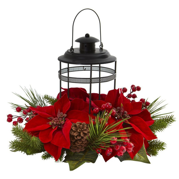 13 Poinsettia Berry Pine Artificial Arrangement Candelabrum 4267 By Nearly Natural
