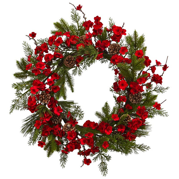24 Plum Blossom Pine Wreath 4551 By Nearly Natural