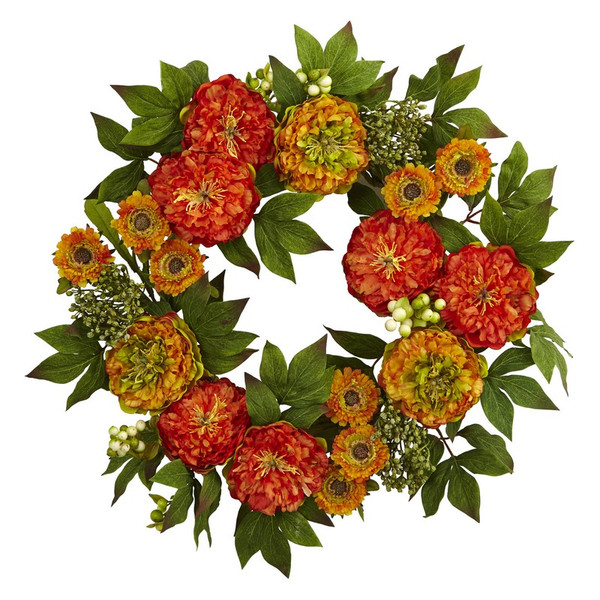 24 Peony And Mum Wreath 4580 By Nearly Natural