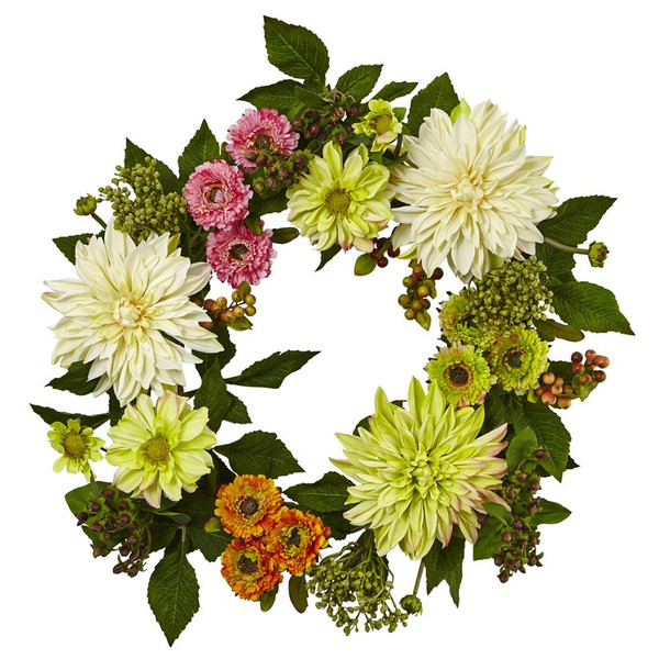 22 Mixed Dahlia And Mum Wreath 4583 By Nearly Natural