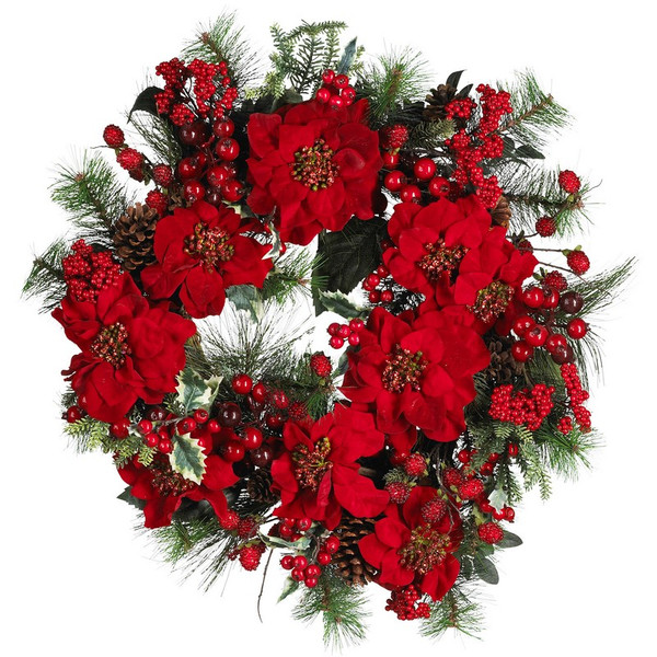 24 Poinsettia Wreath 4660 By Nearly Natural