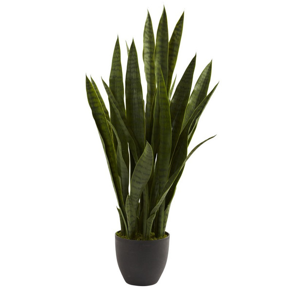 35 Sansevieria W Black Planter 4855 By Nearly Natural