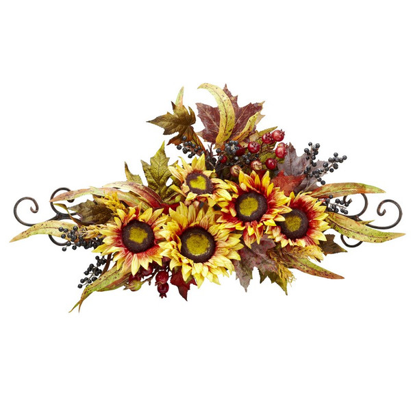 27 Sunflower Swag W Metal Frame 4932 By Nearly Natural