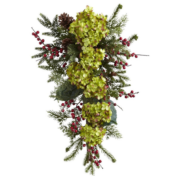 26 Hydrangea Pine Berry Teardrop 4940 By Nearly Natural
