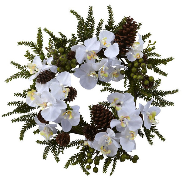 22 Phalaenopsis Pine Wreath 4945 By Nearly Natural