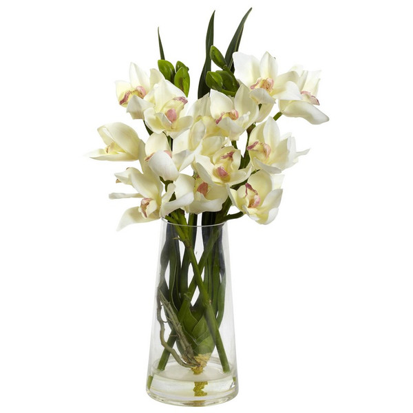 19 Cymbidium Orchid W Vase 4992 By Nearly Natural