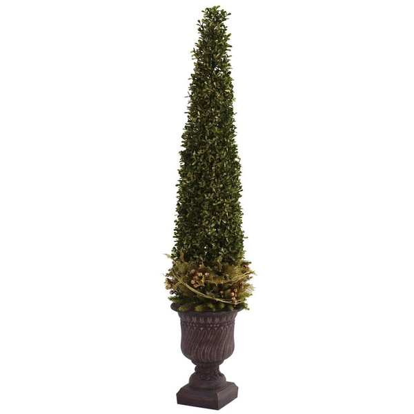 39 Mixed Golden Boxwood Holly Topiary W Urn 5368 By Nearly Natural