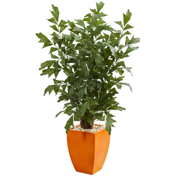 5 Fishtail Artificial Palm Tree In Orange Planter 5632 By Nearly Natural
