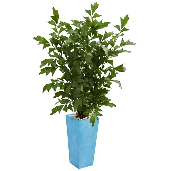 4 5 Fishtail Artificial Palm Tree In Turquoise Planter 5634 By Nearly Natural