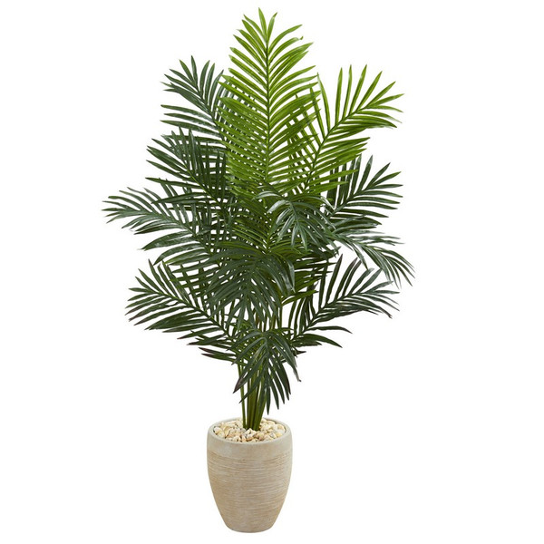 5 5 Paradise Artificial Palm Tree In Sand Colored Planter 5641 By Nearly Natural