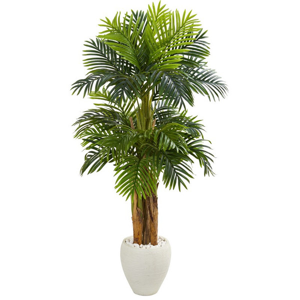 5 5 Triple Areca Palm Artificial Tree In White Planter 5683 By Nearly Natural