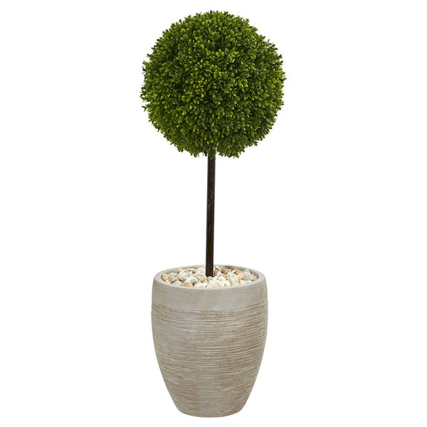 3 Boxwood Topiary Tree In Planter Uv Res Indoor Outdoor 5700 By Nearly Natural