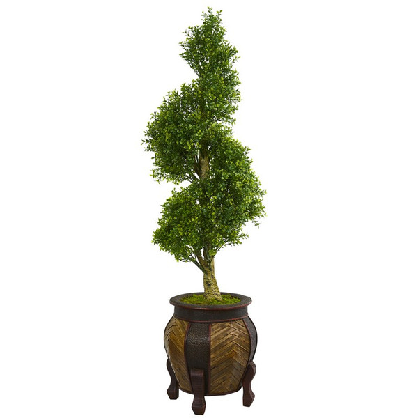 4 5 Boxwood Spiral Topiary Tree In Decorative Planter 5704 By Nearly Natural