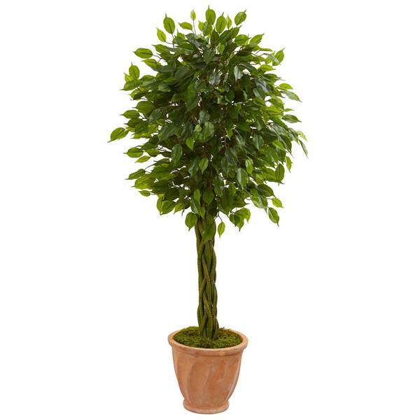 4 Braided Ficus Tree In Planter Uv Resist Indoor Outdoor 5727 By Nearly Natural