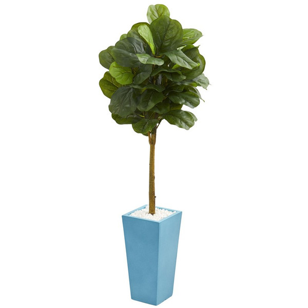 4 Fiddle Leaf Tree In Turquoise Planter Real Touch 5754 By Nearly Natural