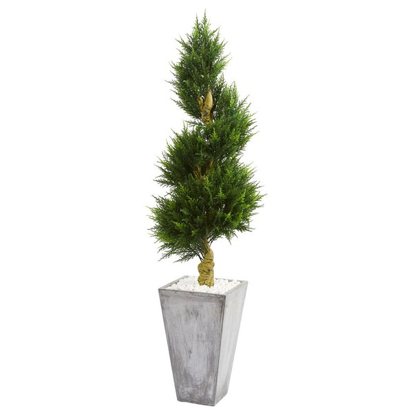Cypress Spiral Tree In Planter Uv Resistant Indoor Outdoor 5771 By Nearly Natural