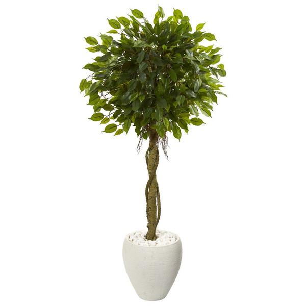 Ficus Tree In White Planter Uv Resistant Indoor Outdoor 5779 By Nearly Natural