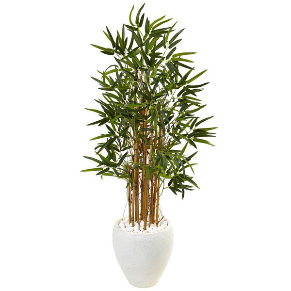 4 Bamboo Tree In White Oval Planter 5816 By Nearly Natural