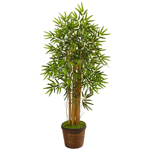 4 5 Bamboo Tree In Coiled Rope Planter 5826 By Nearly Natural
