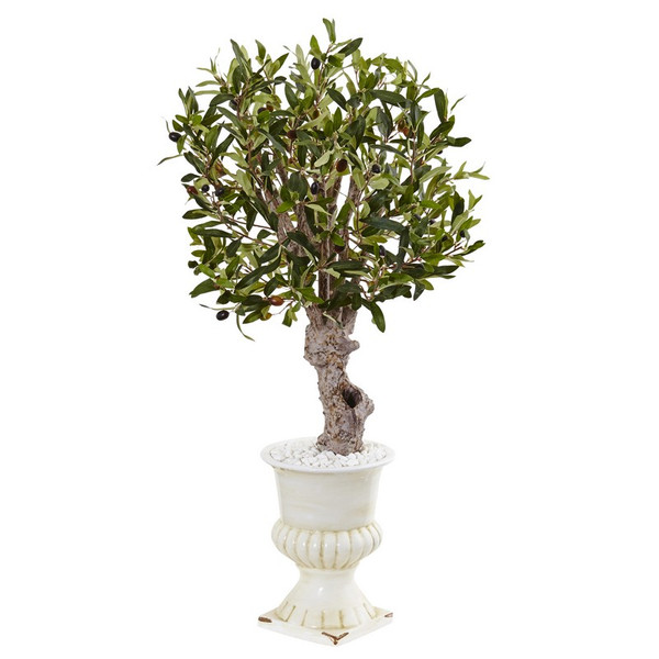 3 Olive Tree In White Urn 5833 By Nearly Natural