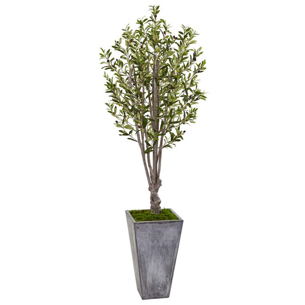 6 Olive Tree In Stone Planter 5852 By Nearly Natural