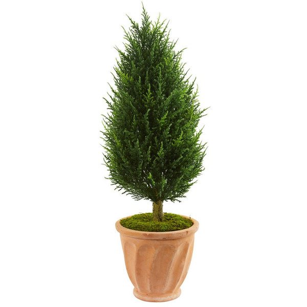 40 Cypress Tree Terracotta Planter Uv Rst Indoor Outdoor 5878 By Nearly Natural