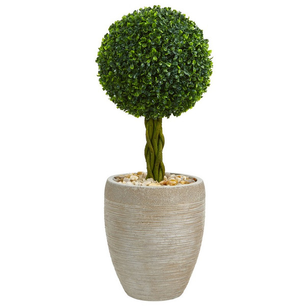 2 5 Boxwood Ball Tree In Planter Uv Res Indoor Outdoor 5885 By Nearly Natural