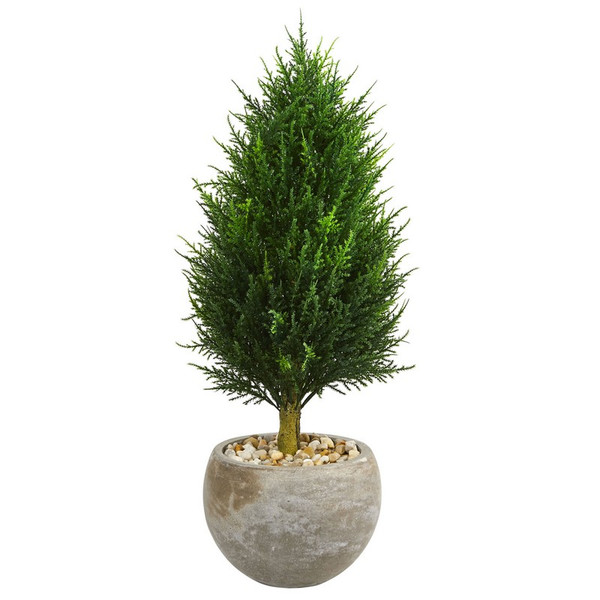 3 Cypress Cone Tree In Bowl Uv Resistant Indoor Outdoor 5892 By Nearly Natural