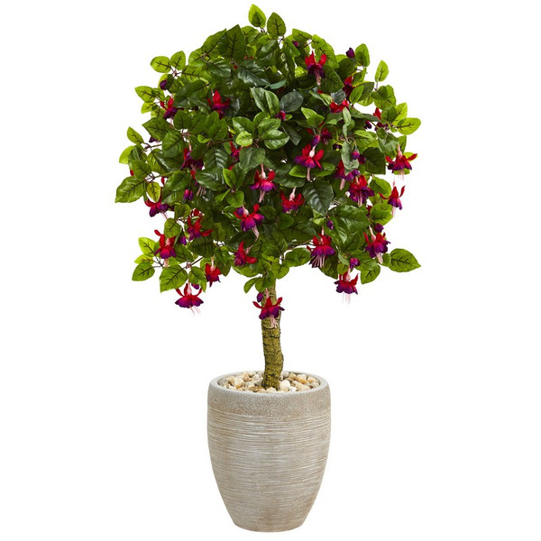 3 Fuschia Artificial Tree In Sand Colored Oval Planter 5894 By Nearly Natural