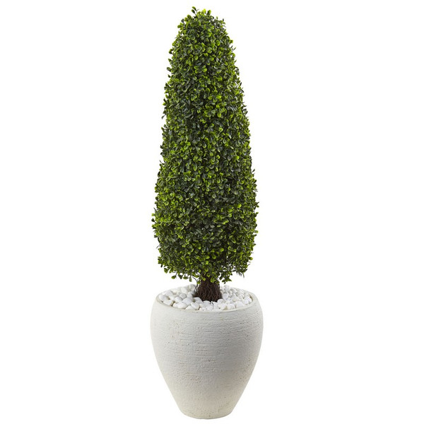 41 Boxwood Top With White Planter Uv Rest Indoor Outdoor 5962 By Nearly Natural