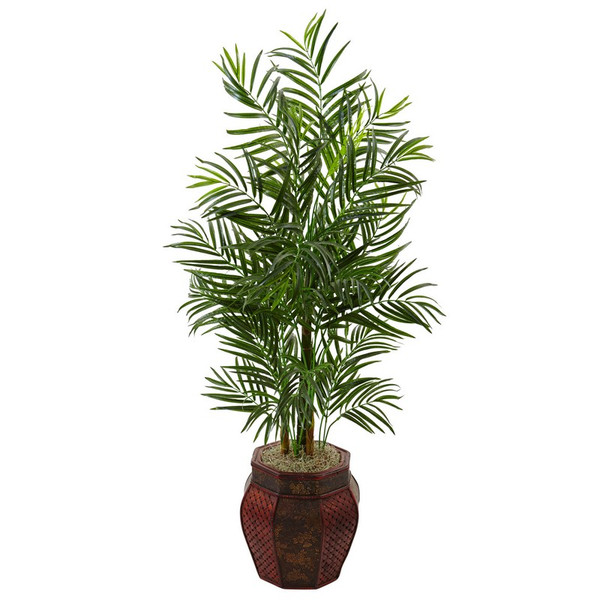 4 5 Areca Palm Tree In Weave Planter 5981 By Nearly Natural