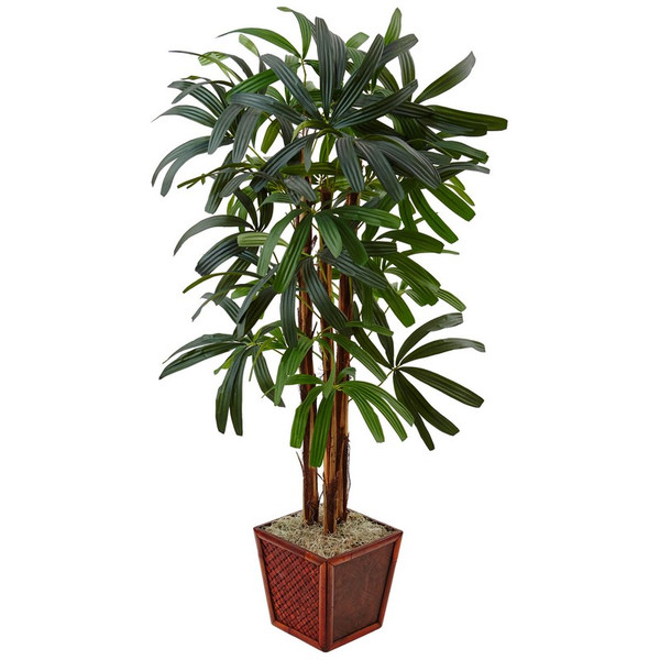 5 Raphis Palm Tree In Bamboo Planter 5983 By Nearly Natural