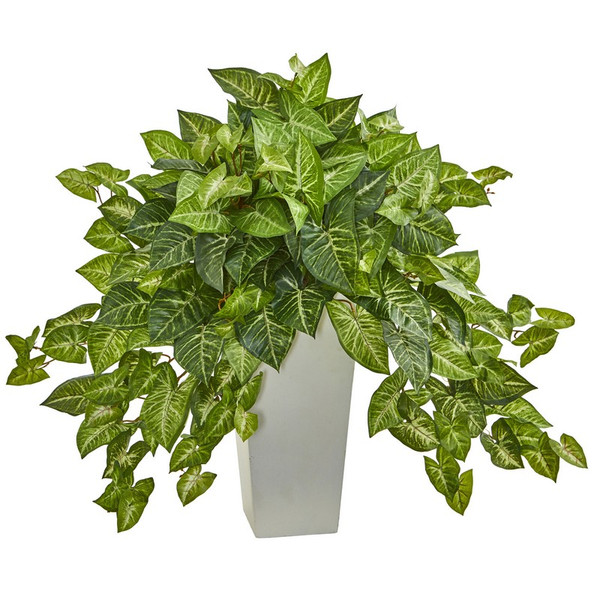 28 Nephthytis Plant In White Tower Planter 6378 By Nearly Natural