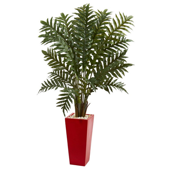 Evergreen Plant In Red Planter 6425 By Nearly Natural