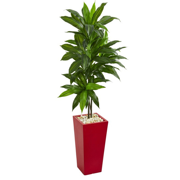 5 Dracaena Artificial Plant In Red Planter Real Touch 6435 By Nearly Natural