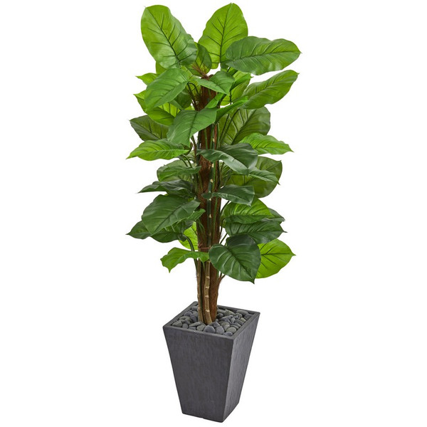 5 Large Leaf Philodendron Plant Slate Planter Real Touch 6443 By Nearly Natural