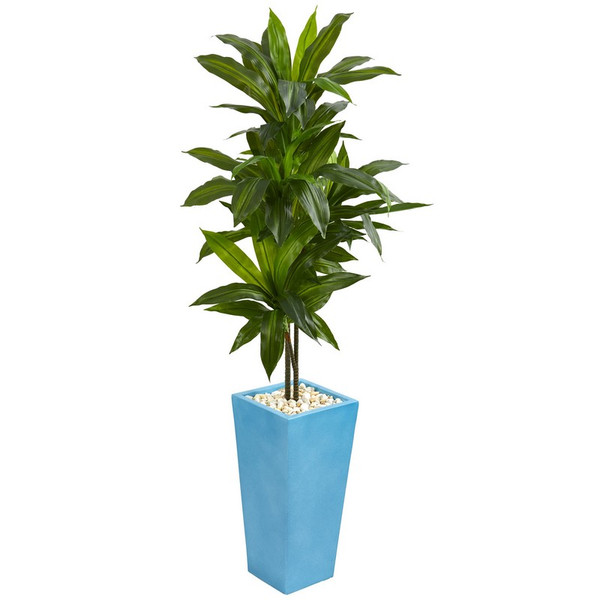 Dracaena Artificial Plant In Turquoise Tower Planter 6477 By Nearly Natural