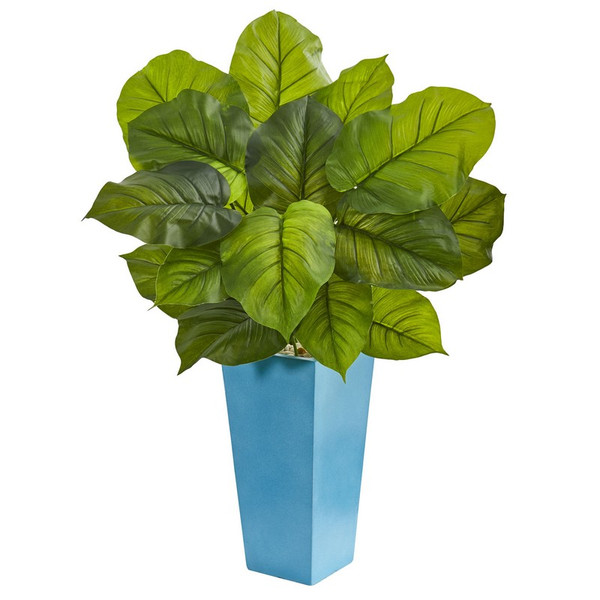 3 Large Leaf Philodendron In Turquoise Planter Real Touch 6482 By Nearly Natural